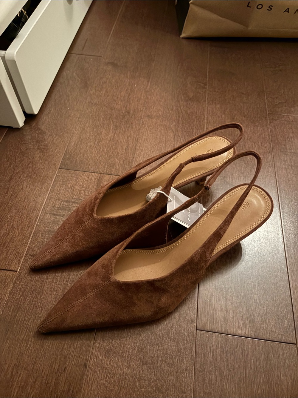 H&M Brown Suede Pointed Slingback Heels - Women